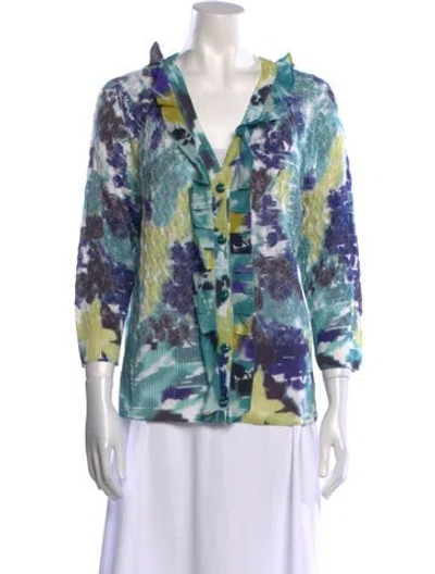 Pre-owned St John Printed V-neck Sweater In Multi
