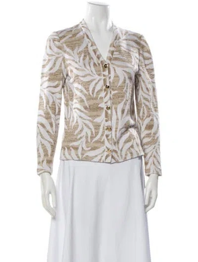 Pre-owned St John Printed V-neck Sweater In Neutral