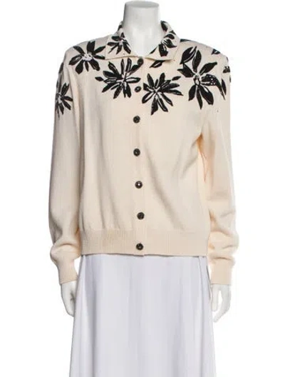 Pre-owned St John Printed V-neck Sweater In Neutral