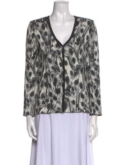 Pre-owned St John Printed V-neck Sweater In Neutral