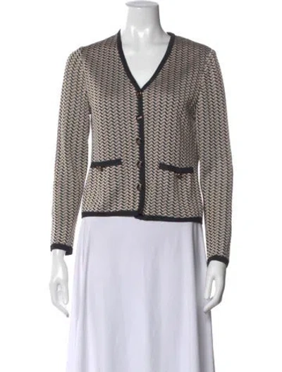 Pre-owned St John Printed V-neck Sweater In Neutral