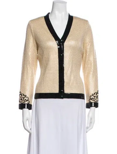 Pre-owned St John Printed V-neck Sweater In Neutral