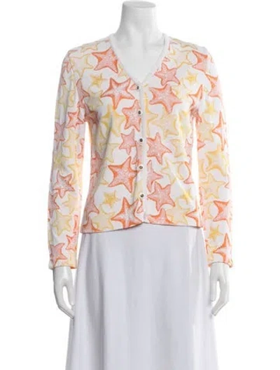 Pre-owned St John Printed V-neck Sweater In Pink