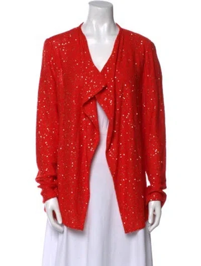 Pre-owned St John Printed V-neck Sweater In Red