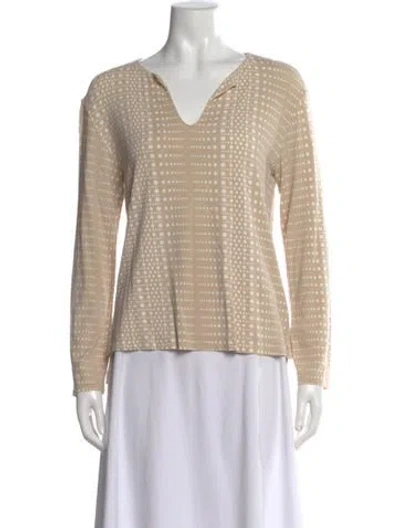 Pre-owned St John Printed V-neck Top In Neutral