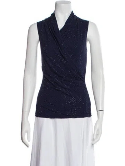 Pre-owned St John Printed V-neck Top W/ Tags In Blue