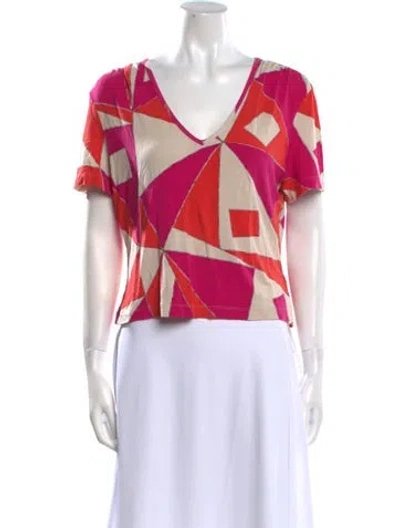 Pre-owned St John Printed V-neck T-shirt In Pink