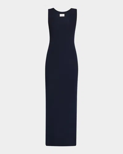 St John Racking-knit Scoop-neck Sleeveless Fine Rib Maxi Dress In Midn