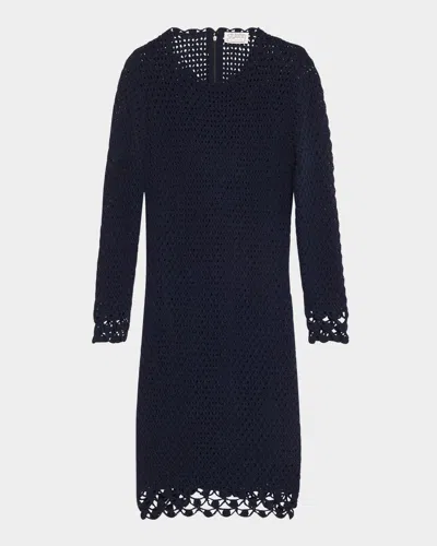 St John Re-edition Scalloped Boucle Knit Dress In Midnight