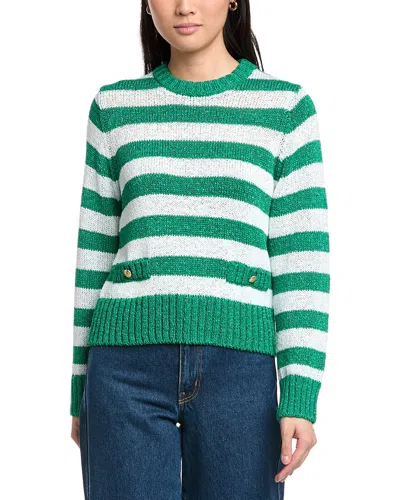 St John St. John Relaxed Crewneck Striped Sweater In Green