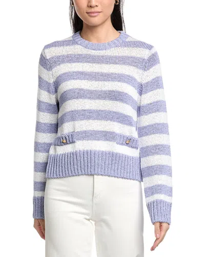 St John Relaxed Crewneck Striped Sweater In Purple