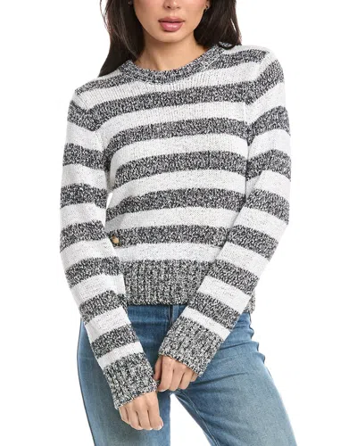 St John St. John Relaxed Crewneck Striped Sweater In White