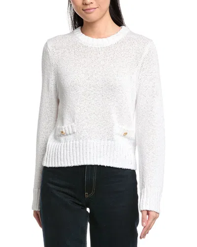 St John St. John Relaxed Crewneck Striped Sweater In White