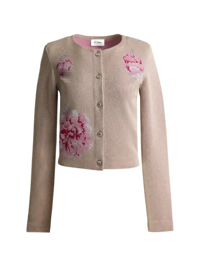 St John Renee Metallic-peony-jacquard-knit Jacket In Neutral