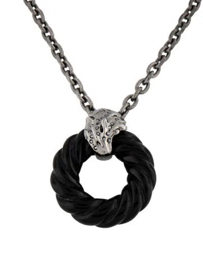Pre-owned St John Resin & Crystal Pendant Necklace, 20" In Black