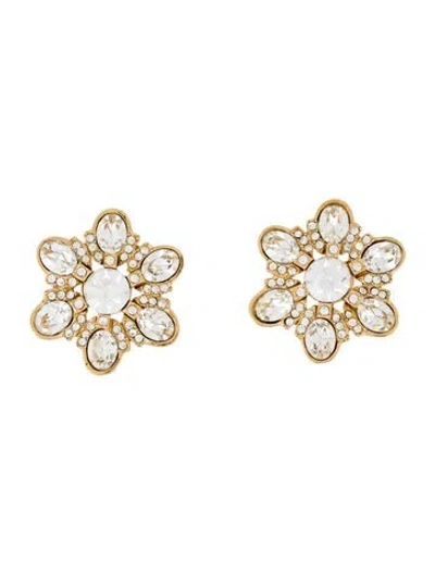 Pre-owned St John St. John Resin & Crystal Round Clip-on Earring In Black/clear