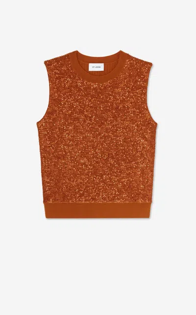 St John Rib Back Sequin Cardigan In Brown