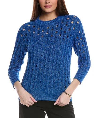 St John Rib Crochet Knit Sweater In Blue