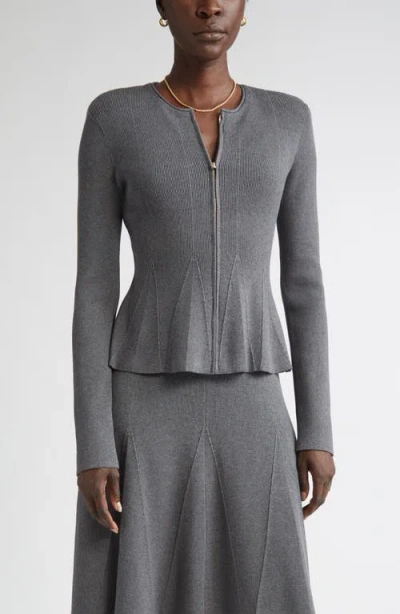 St John St. John Rib Knit Peplum Jacket In Gray
