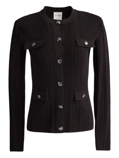 St John Ribbed Button-fastening Jacket In Black