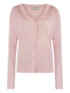 St John Ribbed Button-up Cardigan In Pink