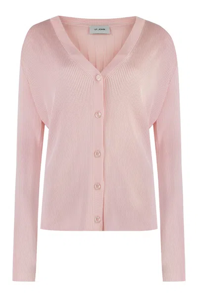 St John Ribbed Cardigan In Pink