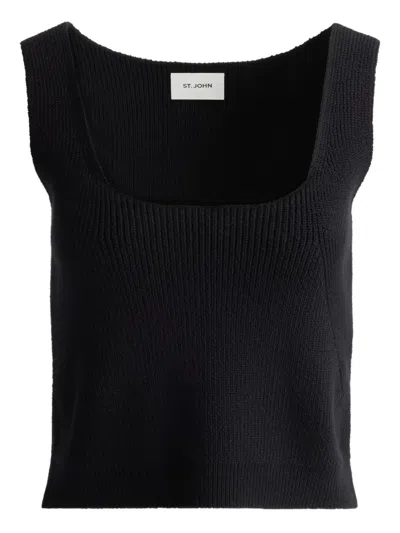 St John Ribbed Cotton Top In Black