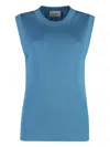 St John Ribbed-knit Tank Top In Blue