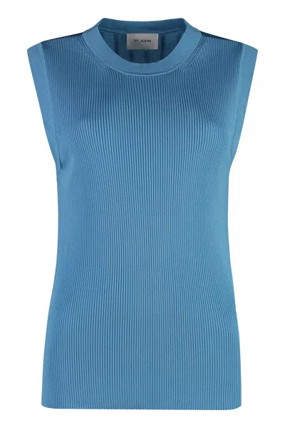 St John Ribbed Tank Top In Blue
