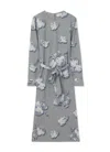 St John Rose Print Silk-blend Midi Dress In Grey Multi