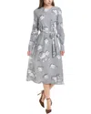 St John Rose Print Silk-blend Midi Dress In Grey