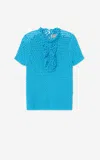 St John Ruffle Boucle Short Sleeve Top In Bubl