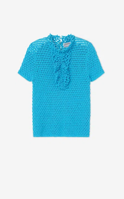 St John Ruffle Boucle Short Sleeve Top In Bubl