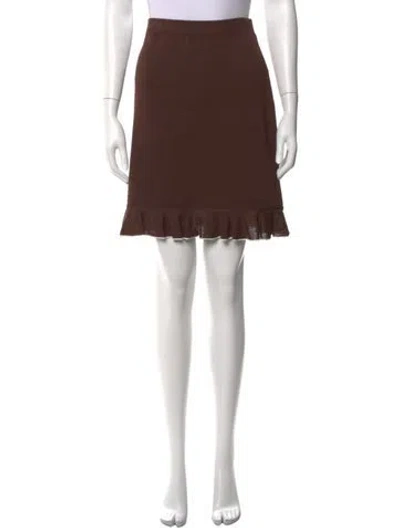 Pre-owned St John Ruffle Embellishment Mini Skirt In Brown/neutrals