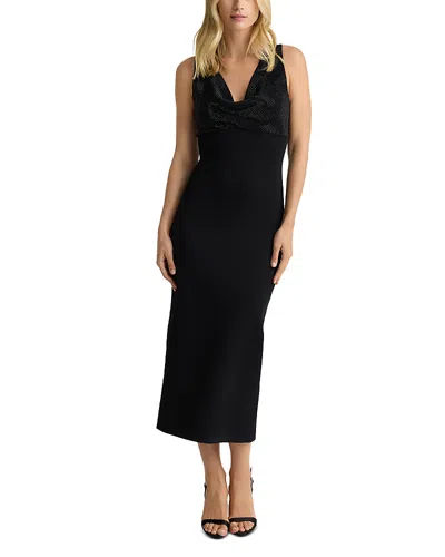 St John Santa Roma Cowl Neck Midi Dress In Black