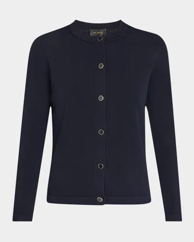 St John Santiago Knit Crewneck Cardigan In Blue