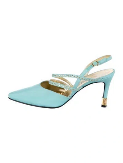 Pre-owned St John Satin Colorblock Pattern Slingback Pumps In Blue