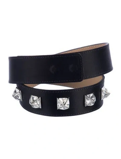 Pre-owned St John Satin Crystal Embellishments Belt In Black