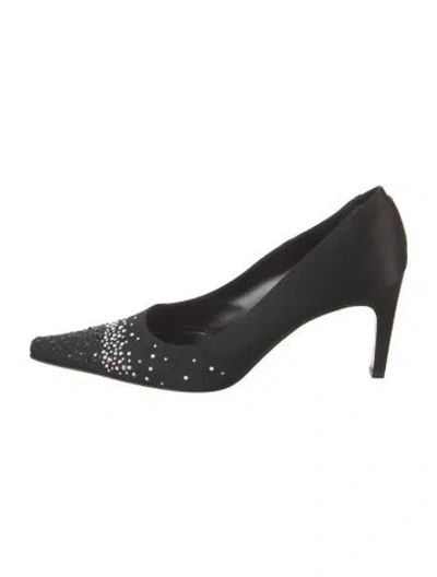Pre-owned St John Satin Crystal Embellishments Pumps In Black