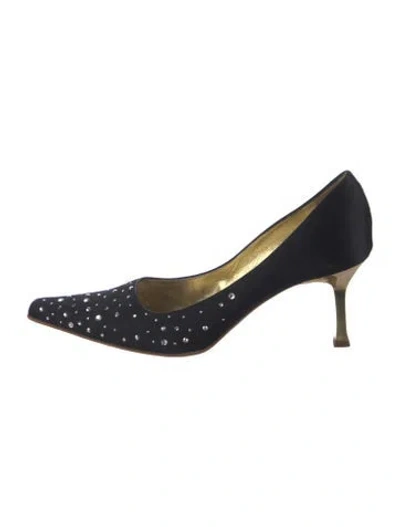 Pre-owned St John Satin Crystal Embellishments Pumps In Black