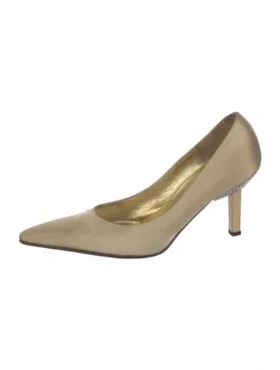 Pre-owned St John Satin Crystal Embellishments Pumps In Gold