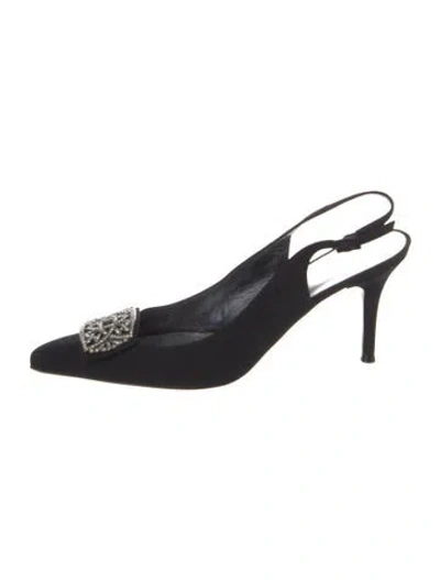 Pre-owned St John Satin Crystal Embellishments Slingback Pumps In Black