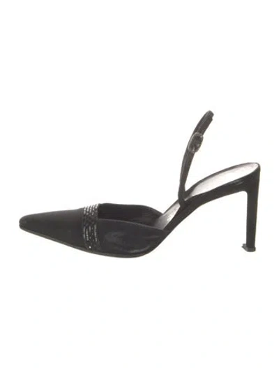 Pre-owned St John Satin Crystal Embellishments Slingback Pumps In Black