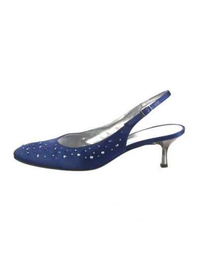 Pre-owned St John Satin Crystal Embellishments Slingback Pumps In Blue