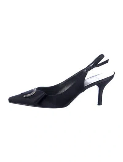 Pre-owned St John Satin Crystal Embellishments Slingback Pumps In Blue
