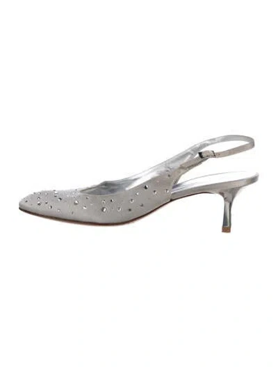Pre-owned St John Satin Crystal Embellishments Slingback Pumps In Grey
