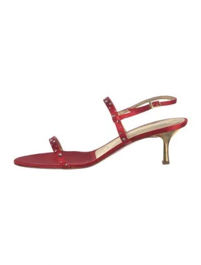 Pre-owned St John Satin Crystal Embellishments Slingback Sandals In Red