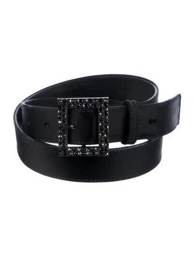 Pre-owned St John Satin Crystal Embellishments Waist Belt In Black