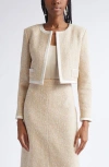 St John St. John Satin Frame Metallic Latte Tweed Jacket In Multi