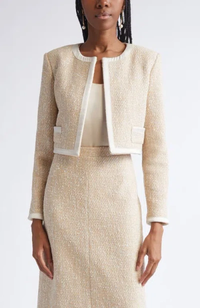 St John St. John Satin Frame Metallic Latte Tweed Jacket In Multi